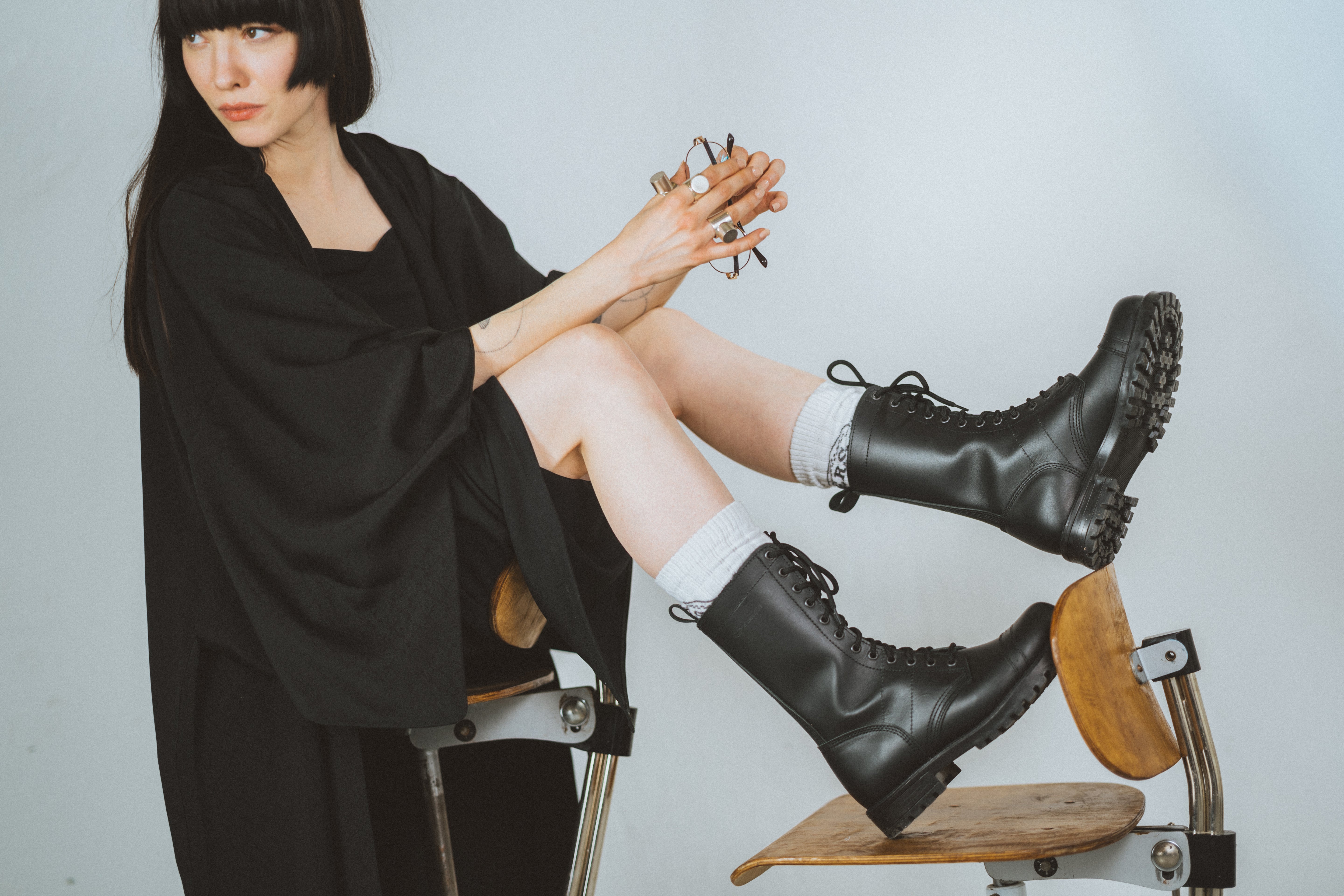 516 aka High Aviator Boots - Black